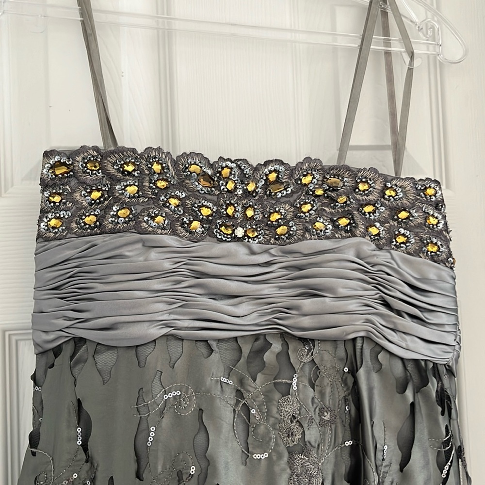 Beautiful pewter with silver and gold strapless dress